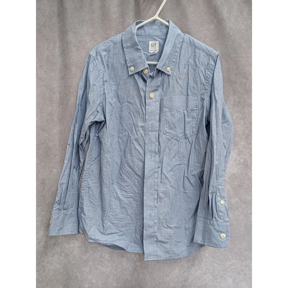 Gap Kids Boys Blue Long Sleeve Button Down Shirt Size S 6-7 Chambray Oxford